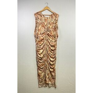Open Edit Ruched Floral Print Sleeveless Midi Dress Women's Size 3X
